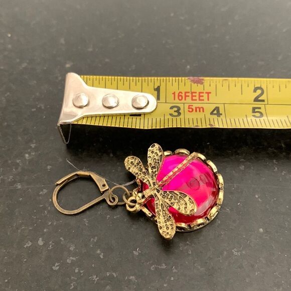 Iced Out Pink Dragonfly Insect Animal Vintage Style Crystal Men’s Earrings Gift - Picture 8 of 10